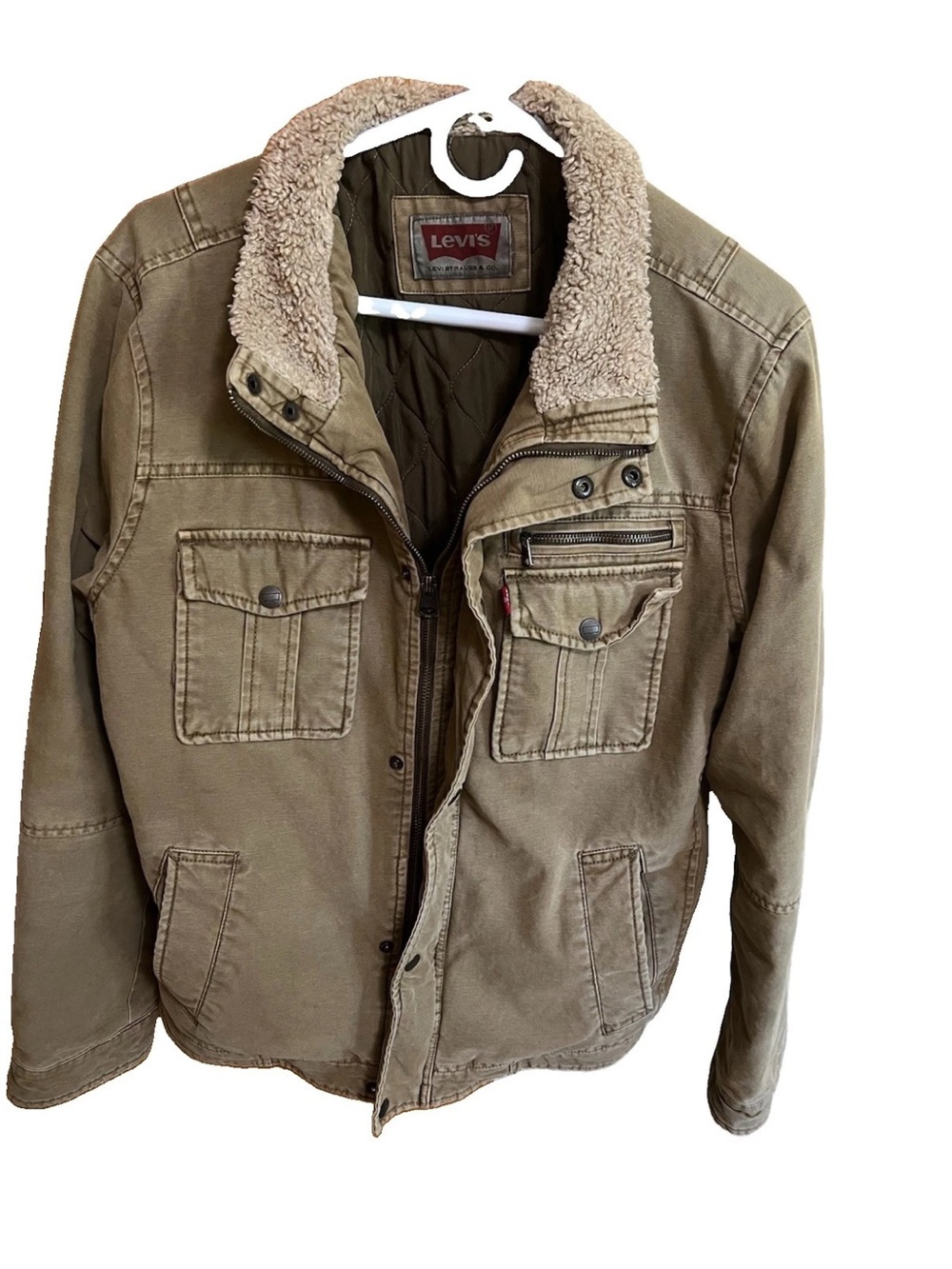 Levi's Men's Khaki Canvas Military Field Jacket Quilted Size M LM8CC046